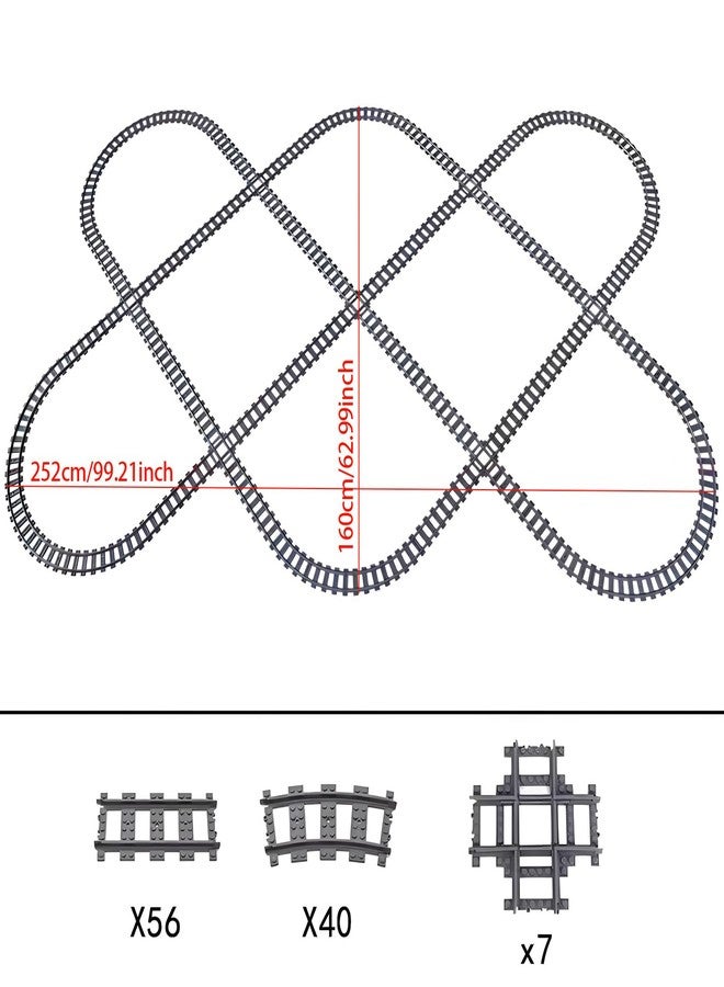 MOCBROPCS 103pcs-City Train Tracks Extension Accessory Set, Compatible with Major City Train Sets 60205 60238, Railroad Building Toy for Kids, Gift for Train Enthusiasts-40 Curved 56 Straight 7 Crossing Rails - Image 3